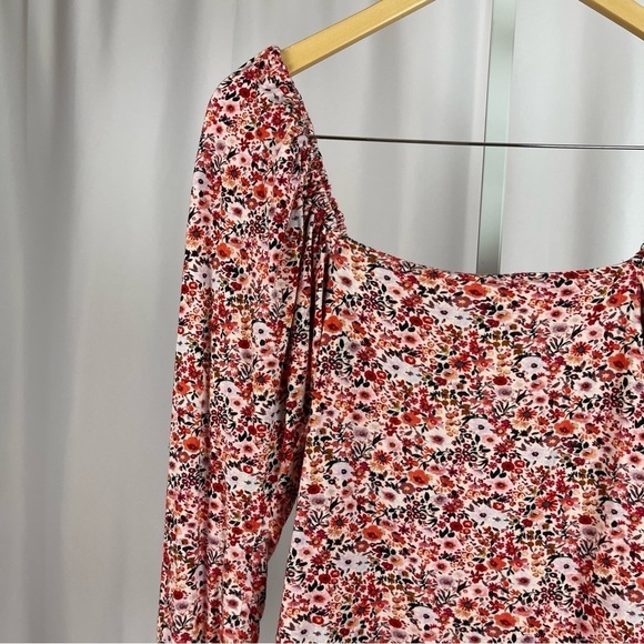 Handmade Large Floral Square Neck Puff Sleeve Retro Boho Cottagecore Crop Top - Picture 7 of 7